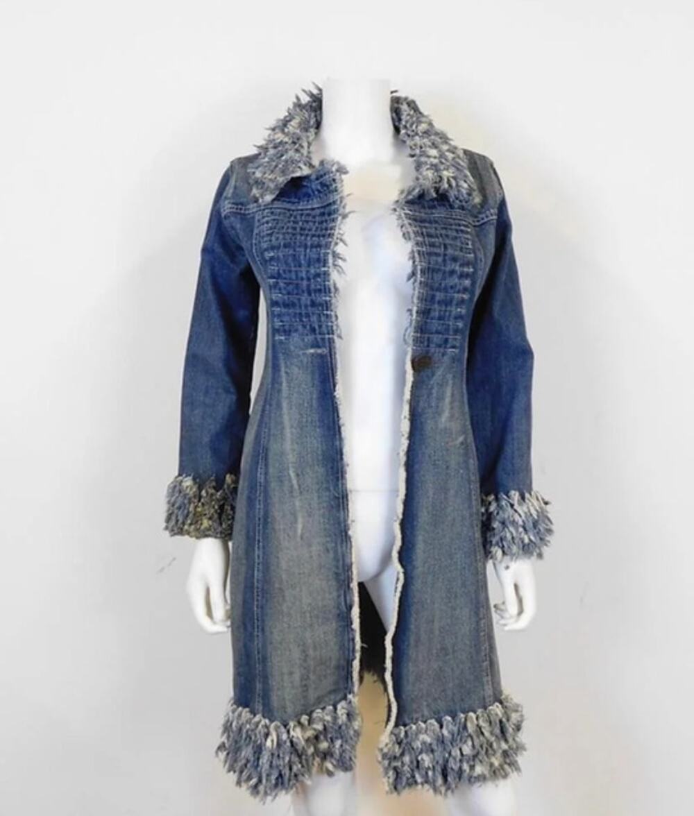 Vintage Y2K Vento Livre Brazil Afghan Penny Lane Faux Fur Denim Coat Daisy Jones